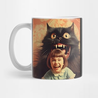 Vintage Little Girl and Creepy Cat - Enchanting Retro Art Mug